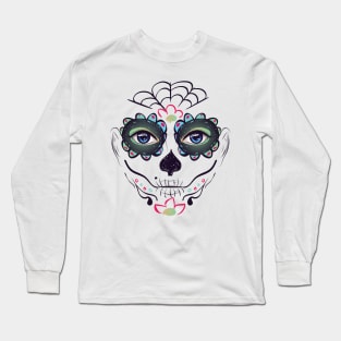 Day of Dead Girl Face green makeup Long Sleeve T-Shirt